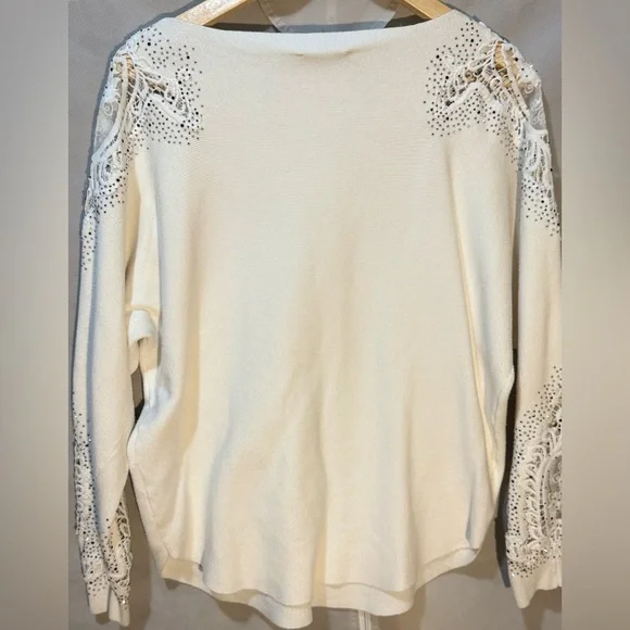 Elegant Cream Lace Sleeve Sweater - Picture 4 of 7